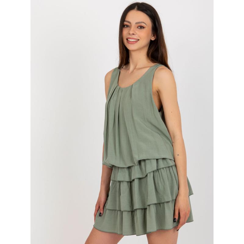 Dámské šaty s volánky OCH BELLA khaki
