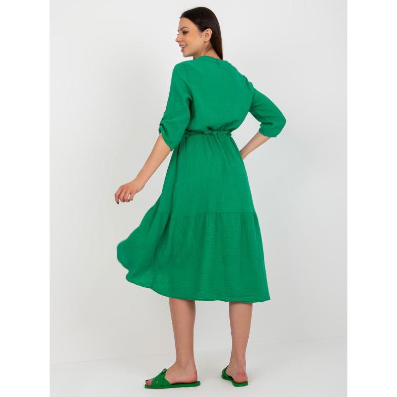 Dámské šaty midi mušelínové OCH BELLA zelené 
