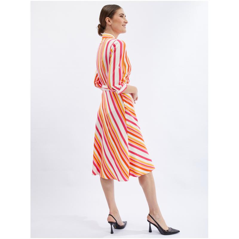 Červeno-oranžové dámské pruhované košilové šaty