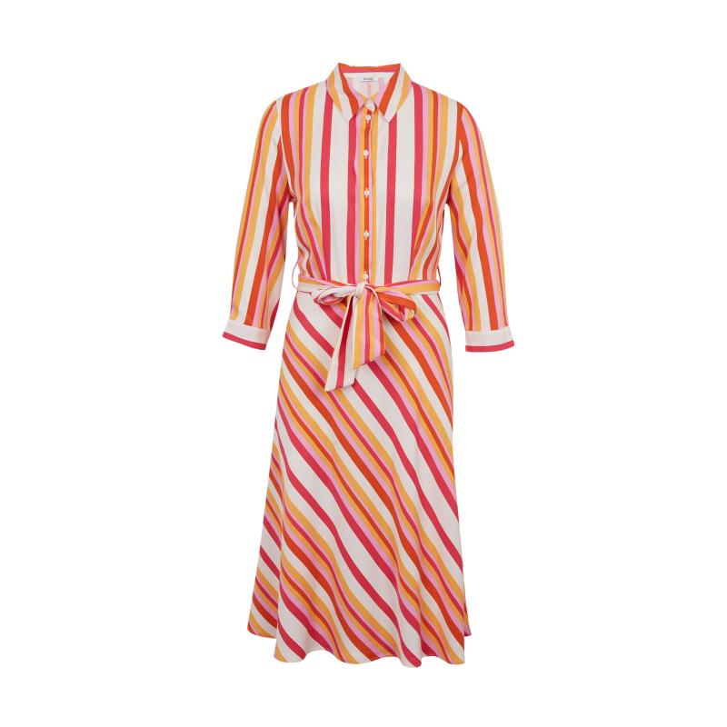 Červeno-oranžové dámské pruhované košilové šaty