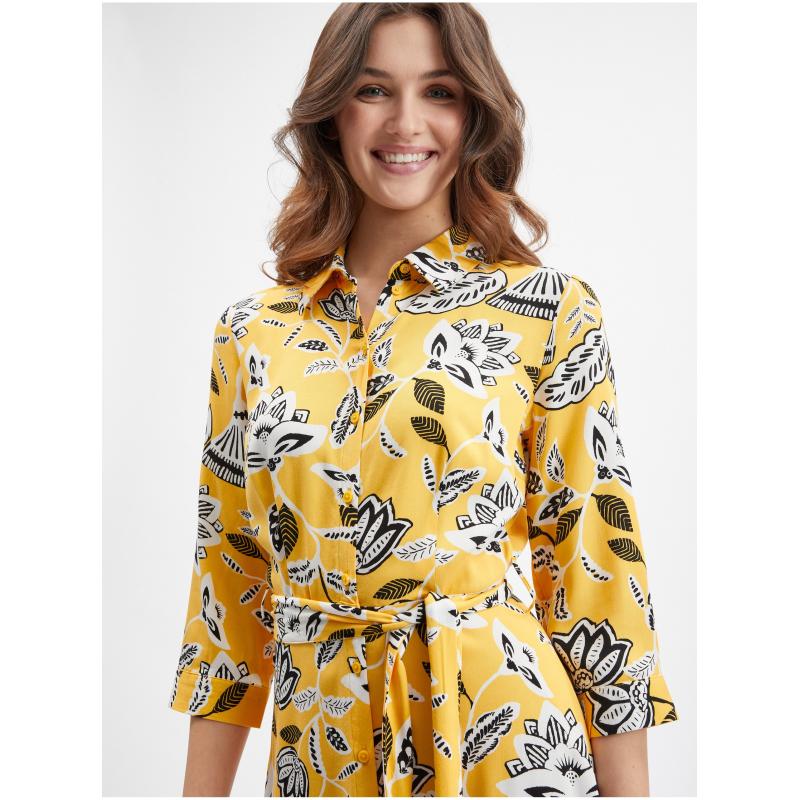 Žluté dámské květované šaty