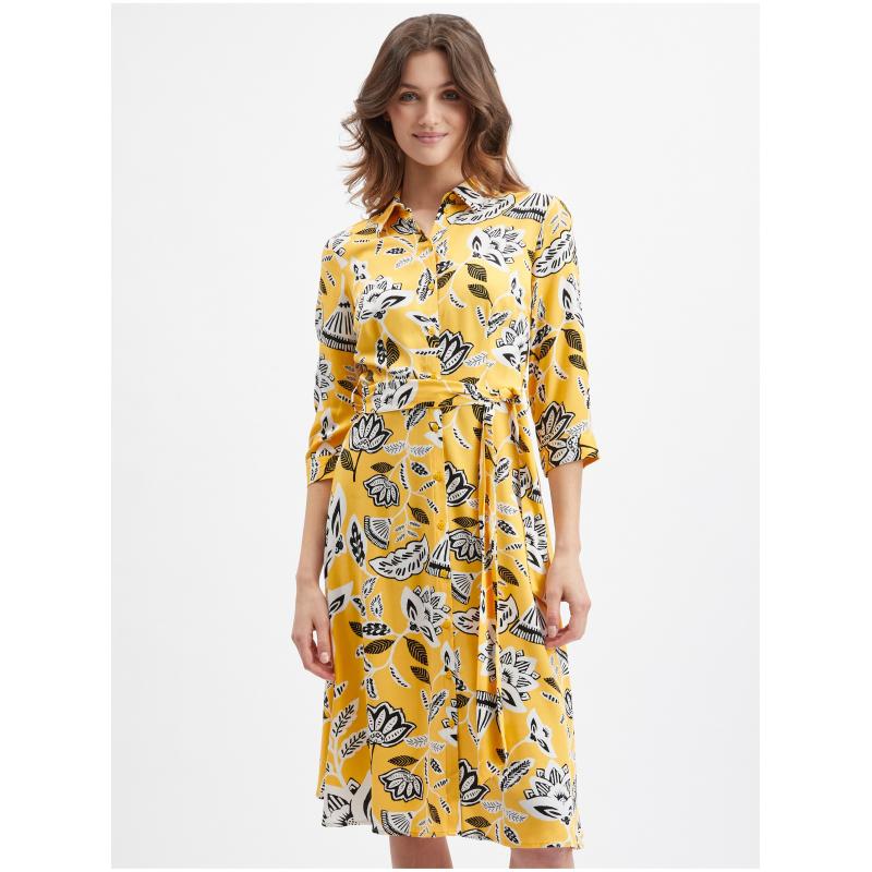 Žluté dámské květované šaty