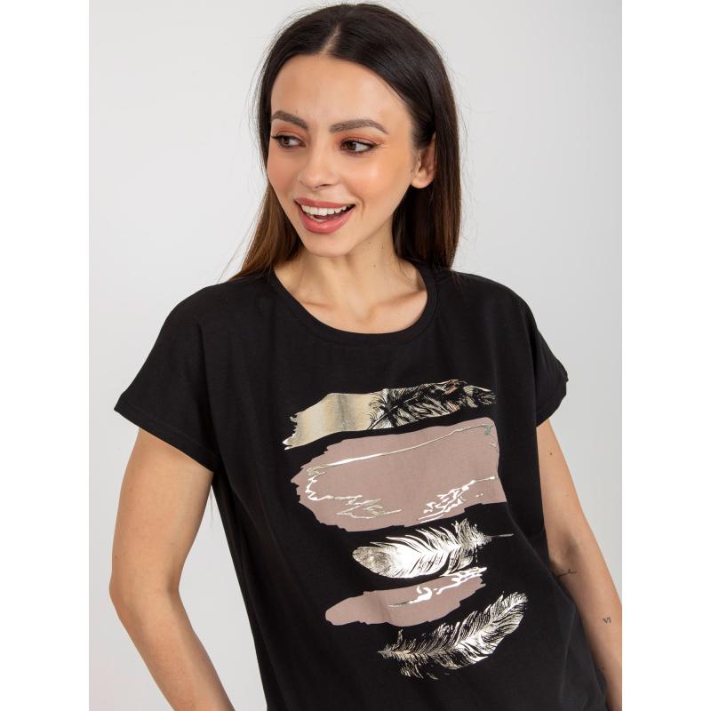 Női blúz fényes mintával RUE PARIS fekete