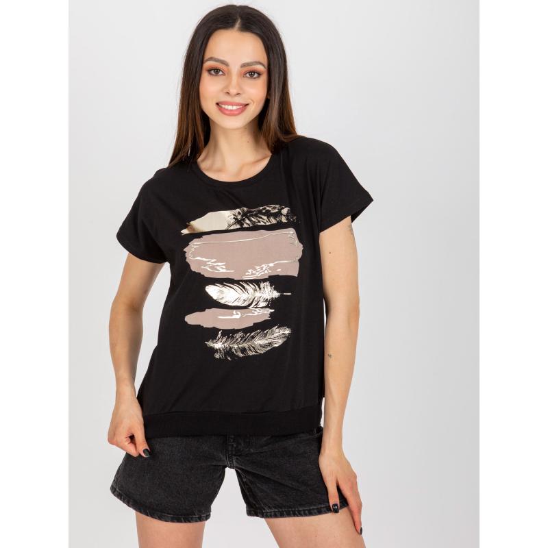 Női blúz fényes mintával RUE PARIS fekete