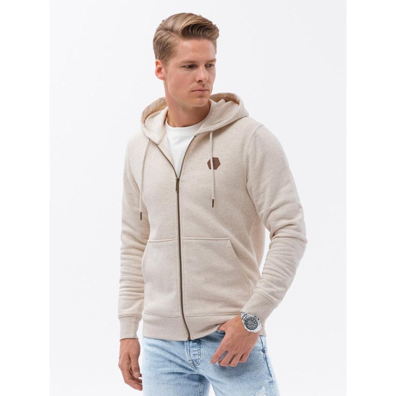 Férfi kapucnis pulóver HOODIE krém színkiemelő V1 OM-SSZP-0116