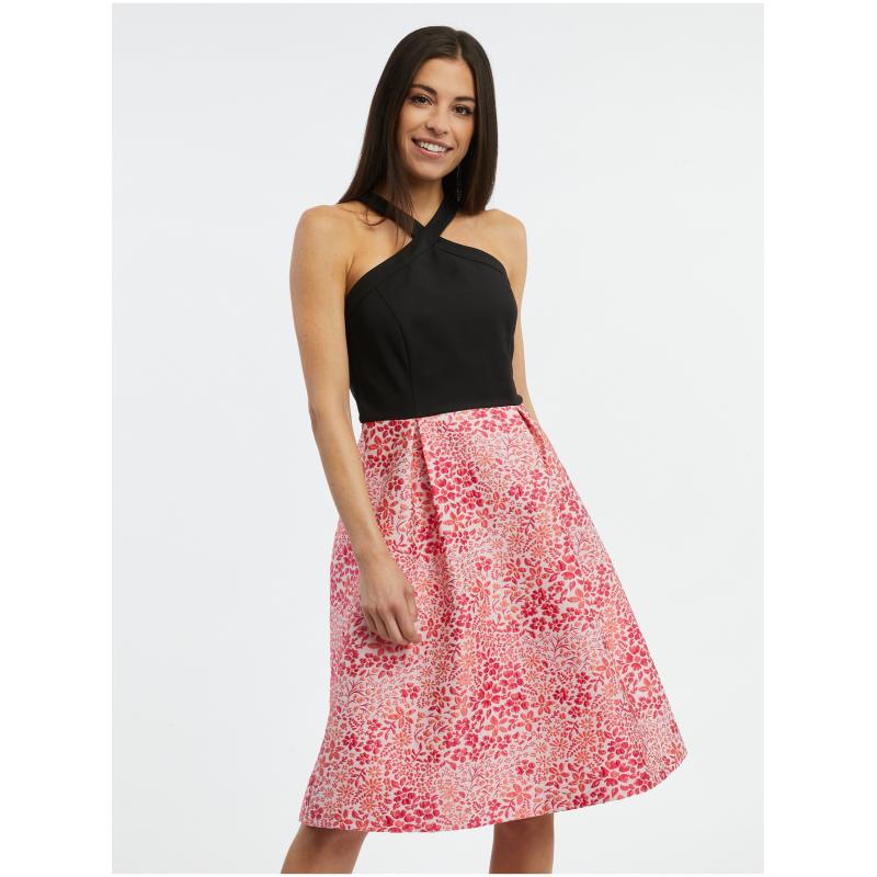 Rózsaszín és fekete női virágos ruha