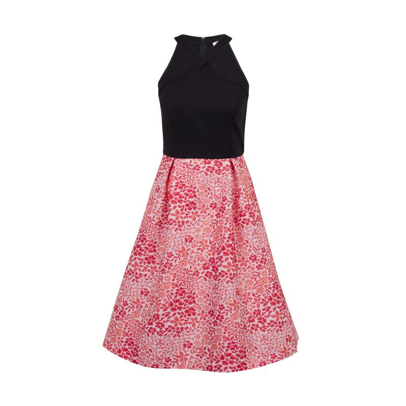 Rózsaszín és fekete női virágos ruha