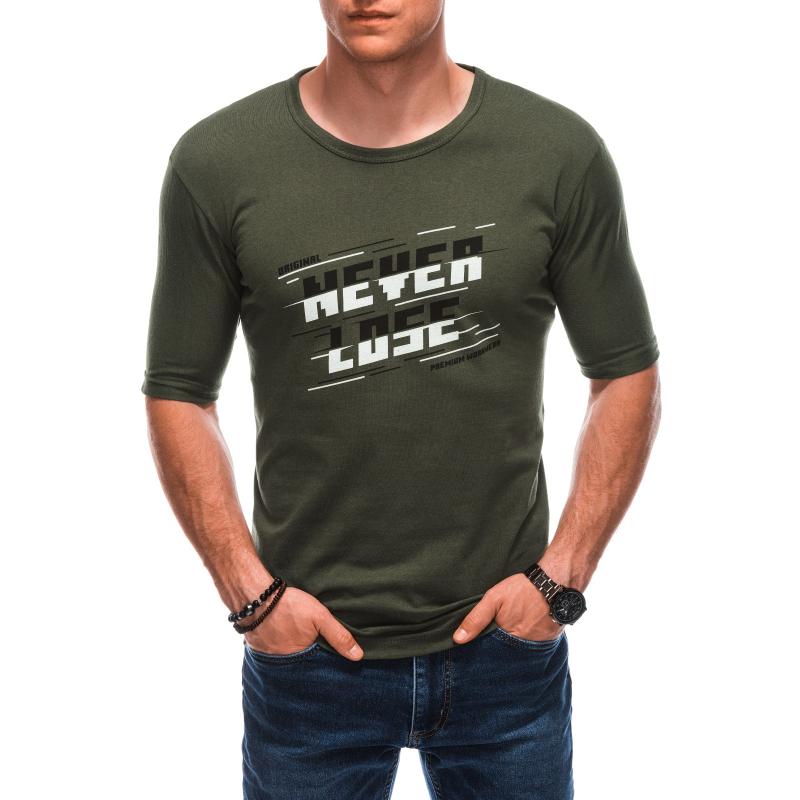 Férfi póló nyomtatott S1866 khaki színű pólóval