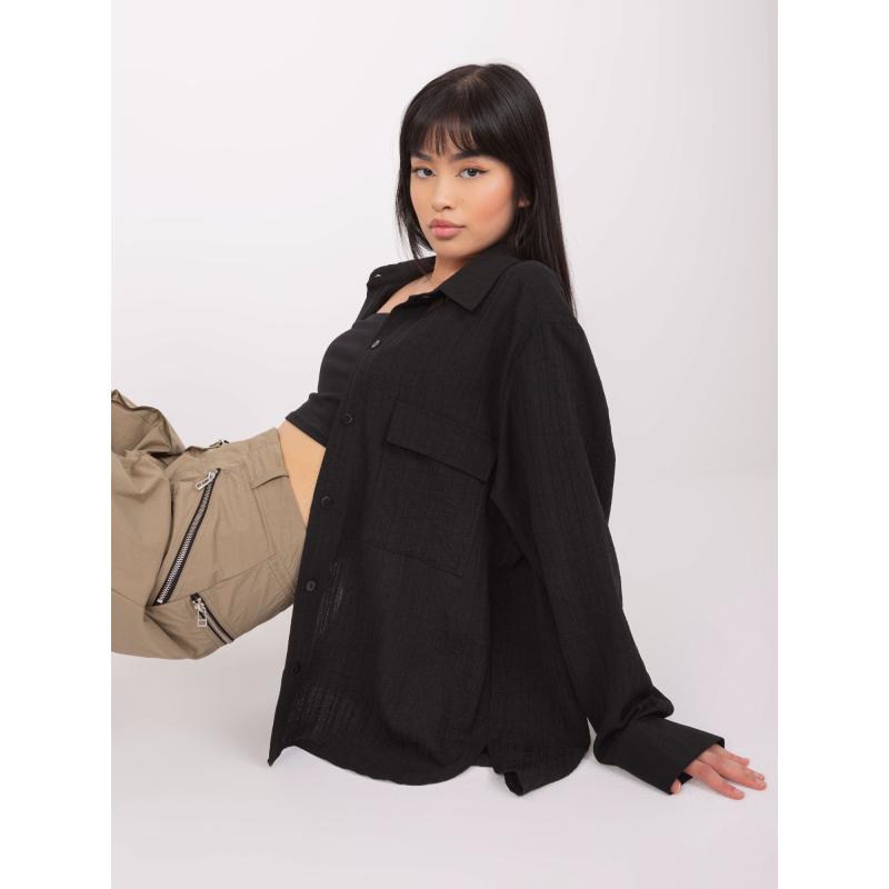 Dámska košeľa s golierom nadrozmernej veľkosti KINLEY čierna