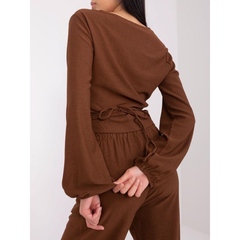 Dámský ležérní komplet s krátkou halenkou TRINA hnědý 