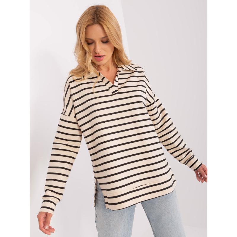 Dámská halenka s límečkem oversize  SUMMER ecru-černá 