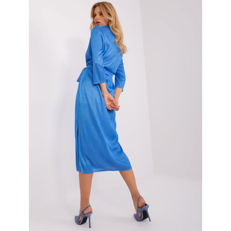 Dámské šaty s rozparky koktejlové midi ELLIE modré 