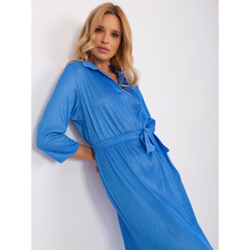 Dámské šaty s rozparky koktejlové midi ELLIE modré 