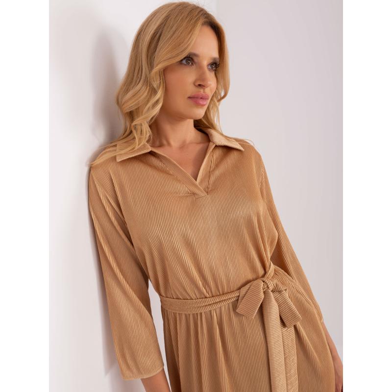 Dámské šaty s 3/4 rukávy midi koktejlové CLARE hnědé