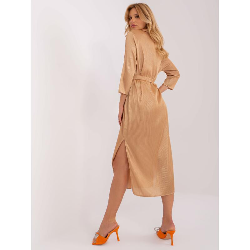 Dámské šaty s 3/4 rukávy midi koktejlové CLARE hnědé