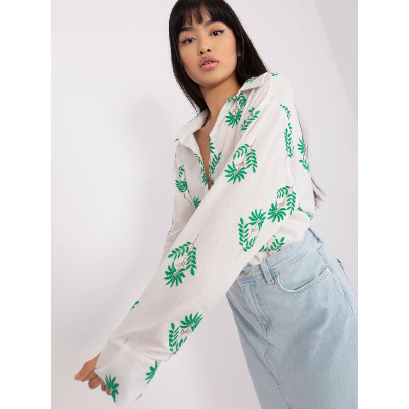 Dámská košile oversize ESTHER ecru-zelená