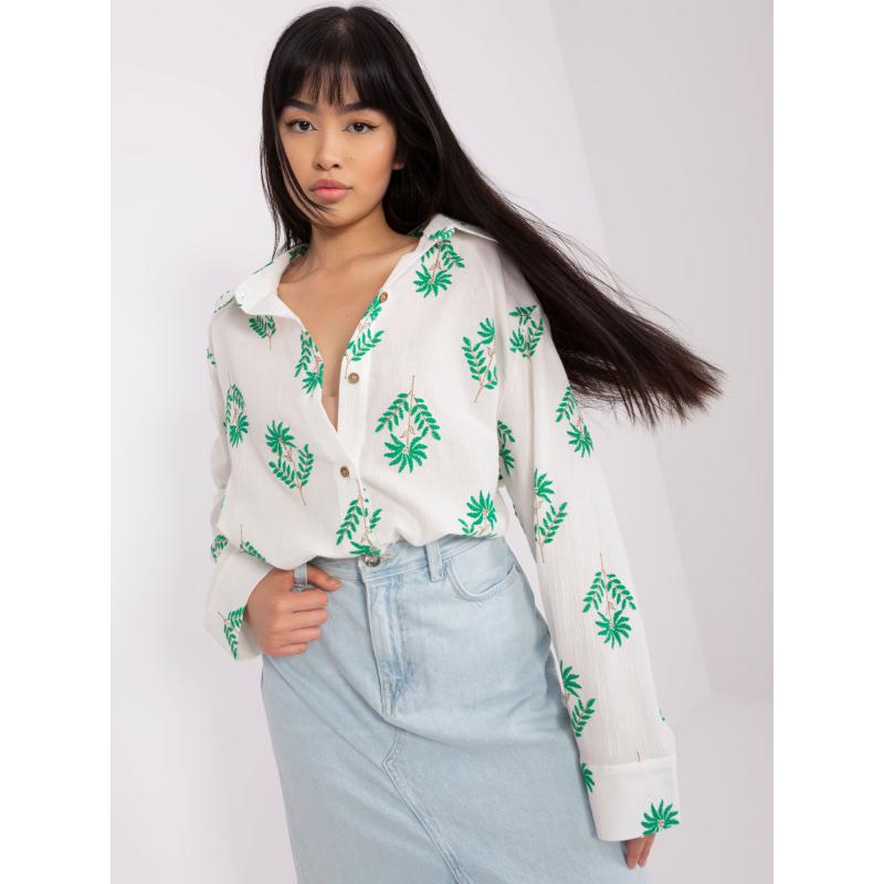 Dámská košile oversize ESTHER ecru-zelená