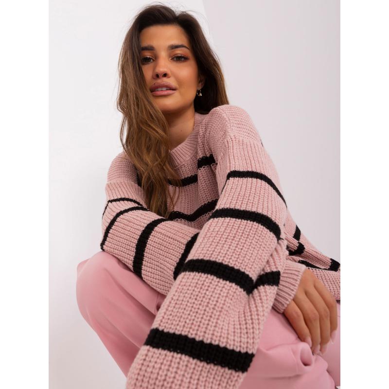 Női csíkos oversize pulóver LINIMA világos rózsaszín