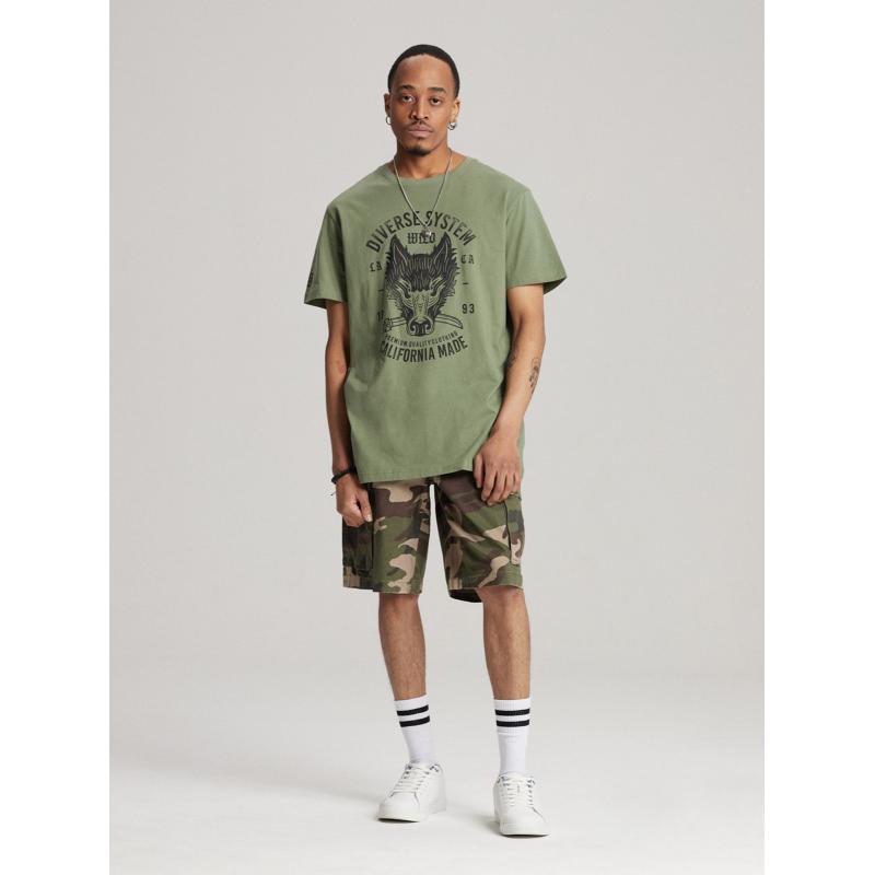 Férfi póló JACKALSS E S1818 khaki színnel nyomtatott férfi póló