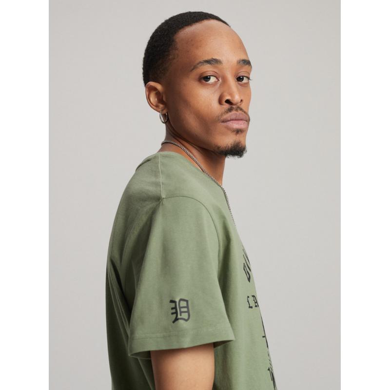 Férfi póló JACKALSS E S1818 khaki színnel nyomtatott férfi póló