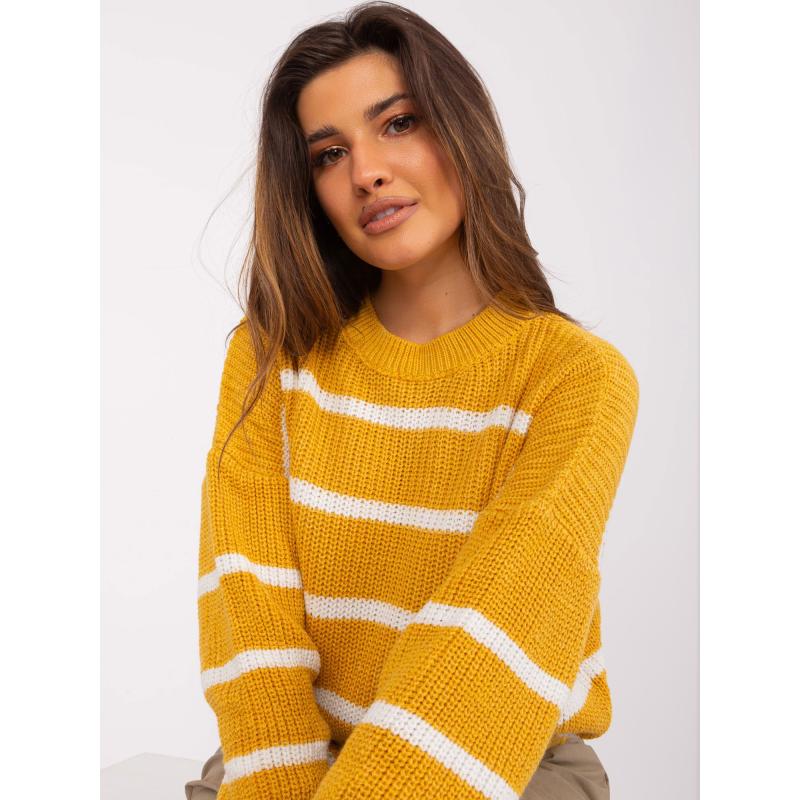 Dámský svetr s výstřihem oversize TIMMA tmavě žlutý  