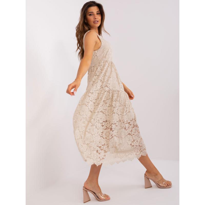 Dámské šaty s volánem midi OCH BELLA béžové 