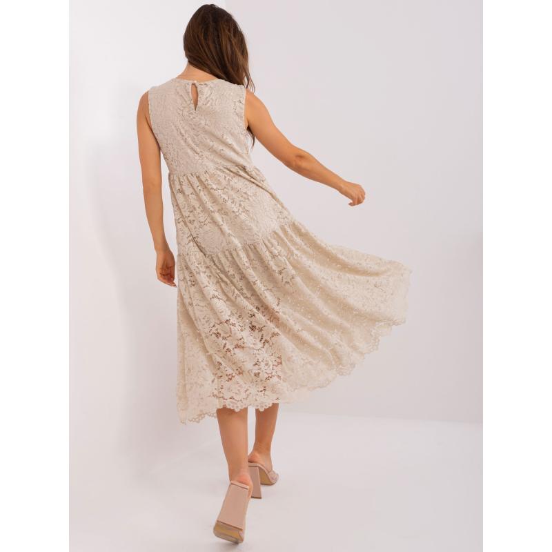 Dámské šaty s volánem midi OCH BELLA béžové 