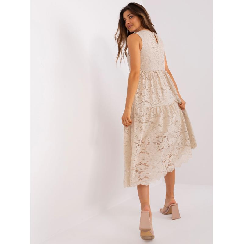 Dámské šaty s volánem midi OCH BELLA béžové 