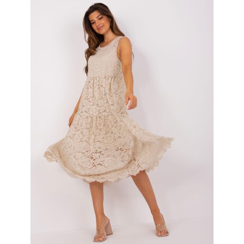 Dámské šaty s volánem midi OCH BELLA béžové 