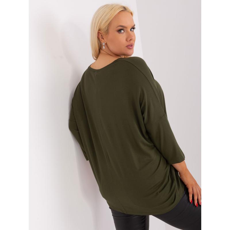 Dámská halenka s výstřihem do V plus size BASA khaki 