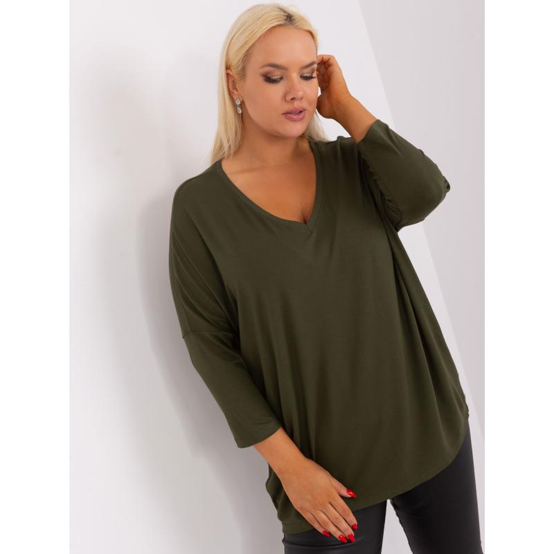 Dámská halenka s výstřihem do V plus size BASA khaki 
