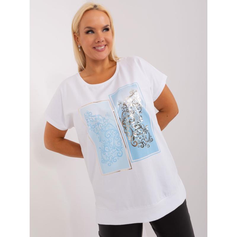 Női rövid ujjú blúz plus size SHIRA kék és fehér
