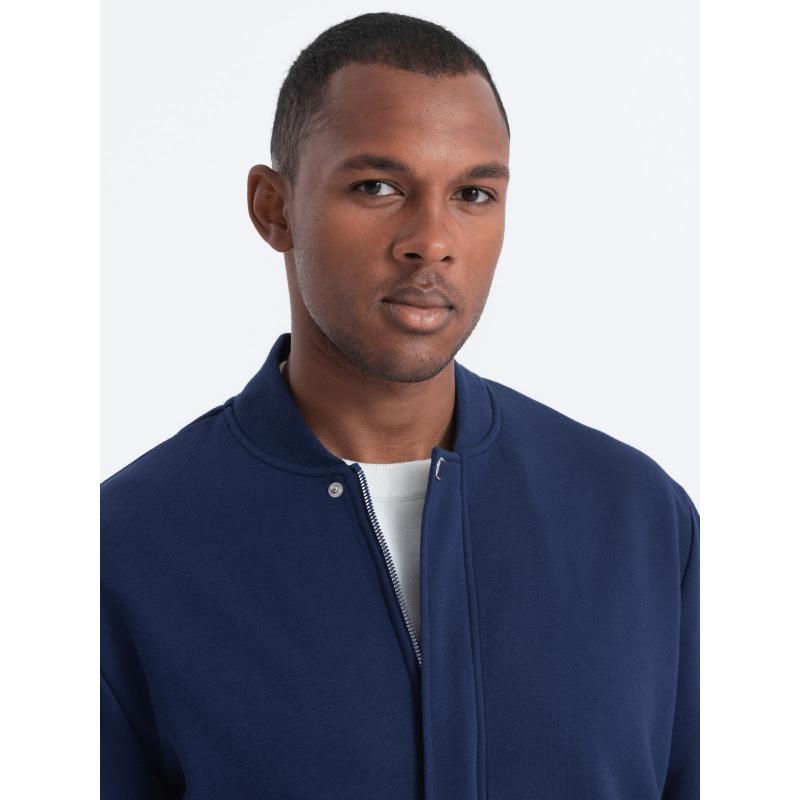 Férfi bomber pulóver V2 OM-SSZP-22FW-011 sötétkék