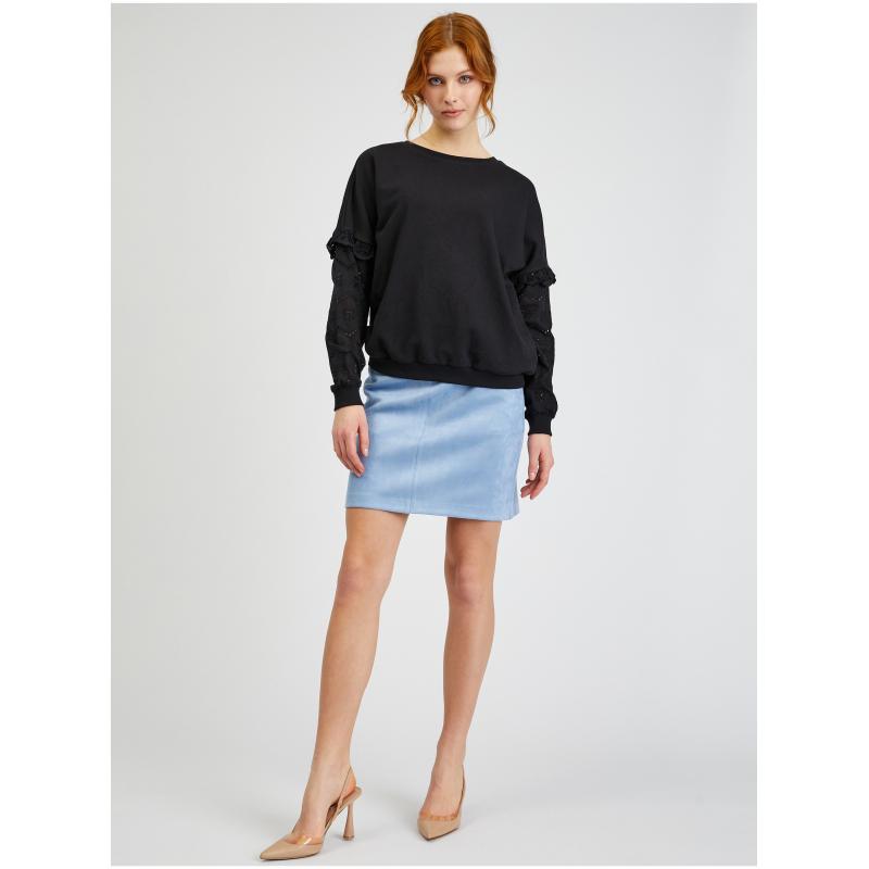 Fekete női pulóver díszes ujjakkal