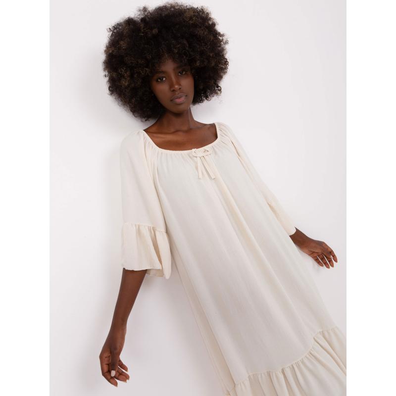 Női fodros, 3/4-es ujjú ruha FRAY világos bézs