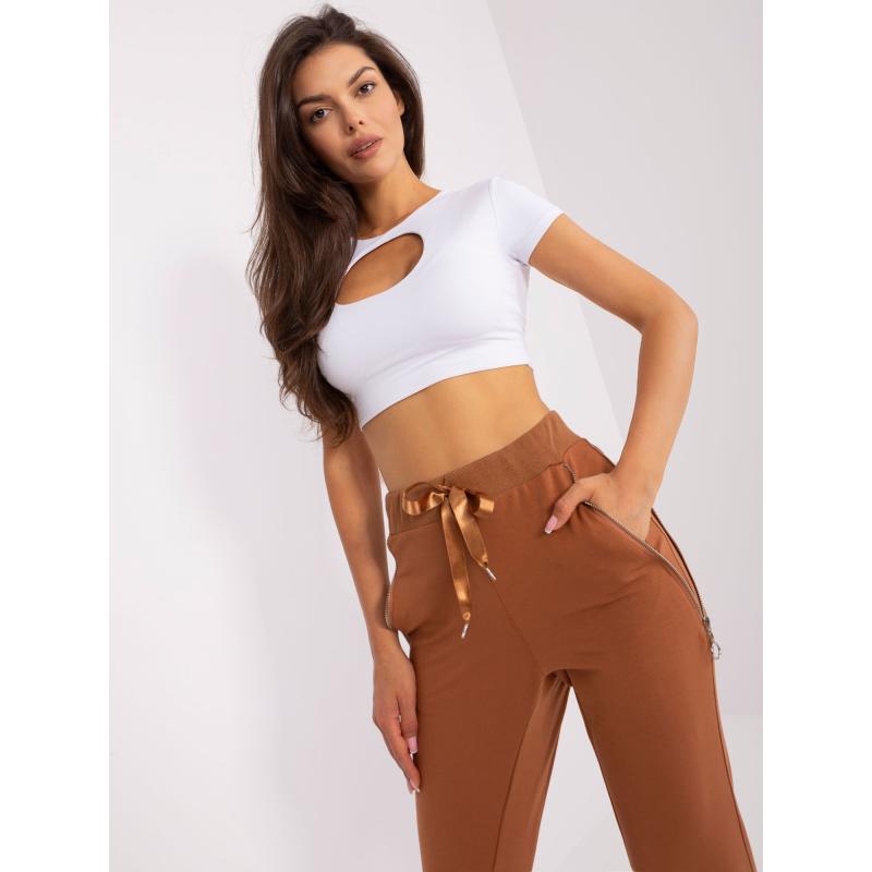 Dámské tepláky se zipy VORA světle hnědé 