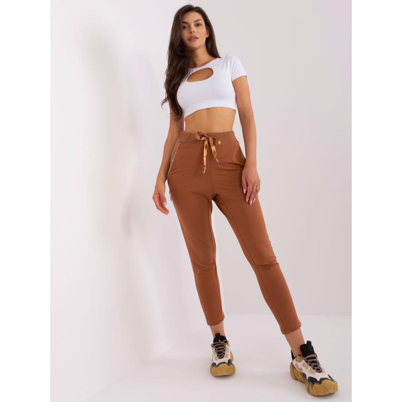 Dámské tepláky se zipy VORA světle hnědé 