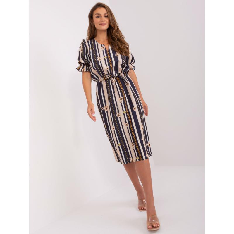 Dámské šaty s potiskem a buffovými rukávy YASHI námořnicky modré 