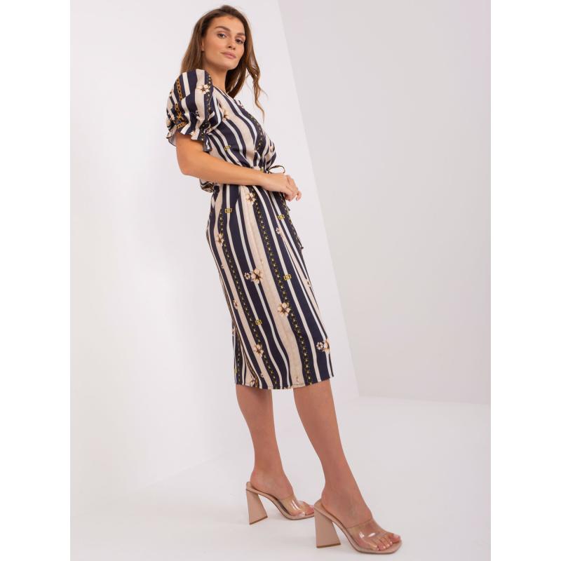Dámské šaty s potiskem a buffovými rukávy YASHI námořnicky modré 