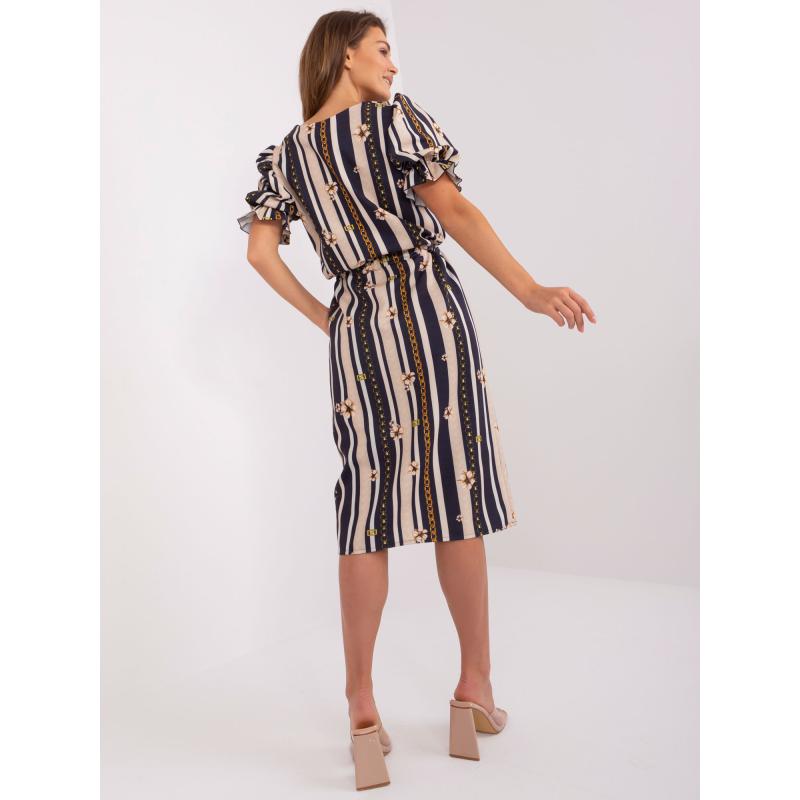 Dámské šaty s potiskem a buffovými rukávy YASHI námořnicky modré 