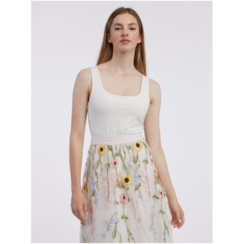 Krémová dámska kvetinová midi sukňa