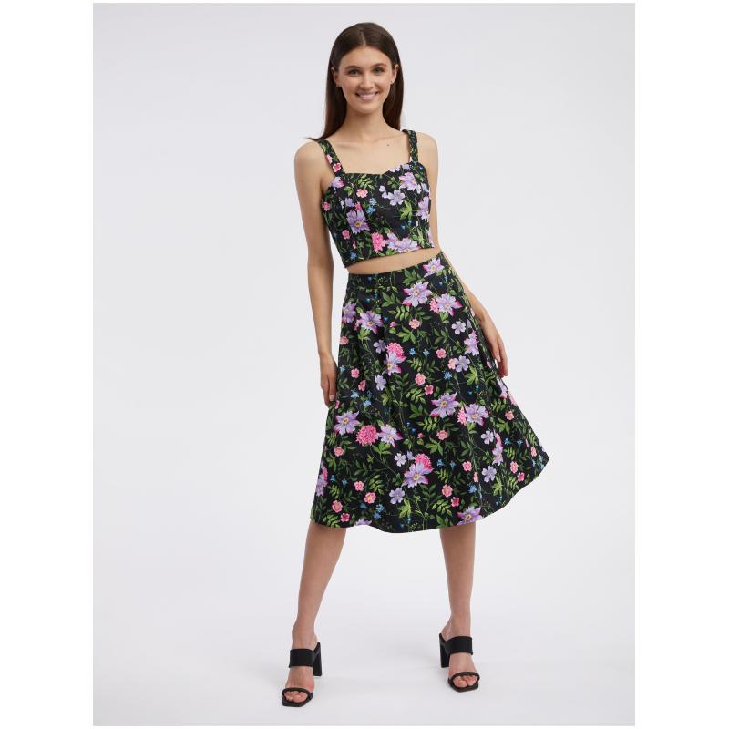 Fekete női virágos szoknya