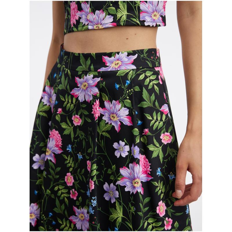 Fekete női virágos szoknya
