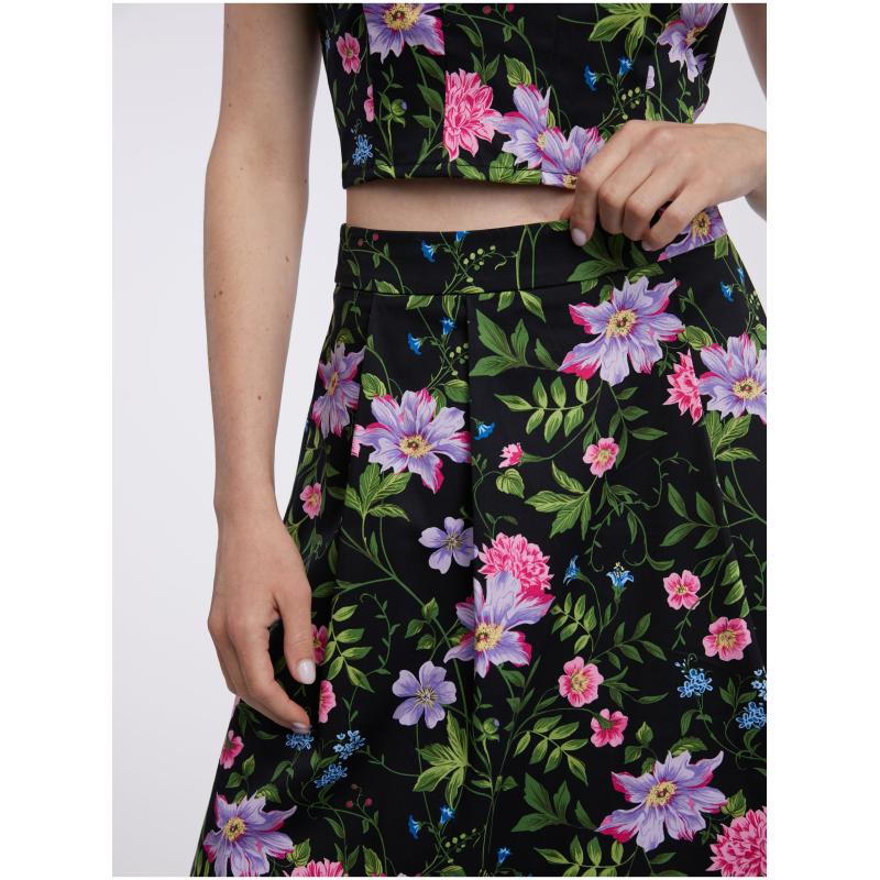 Fekete női virágos szoknya