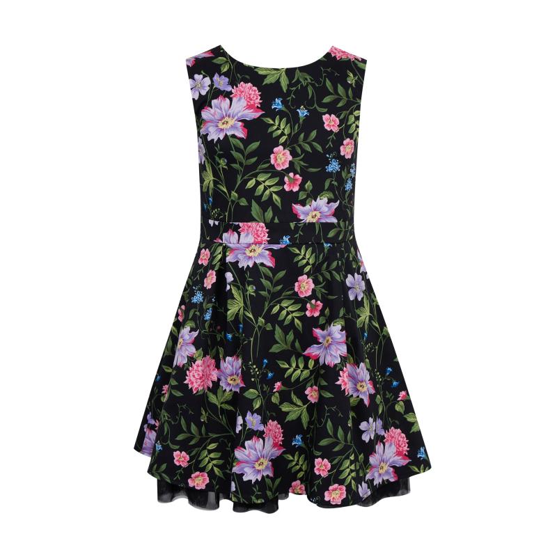 Černé dívčí květované šaty