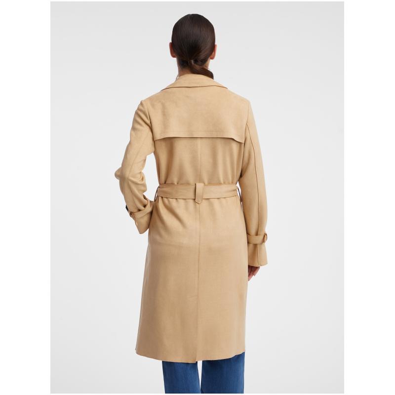 Dámsky béžový trenčkot v semišovej úprave
