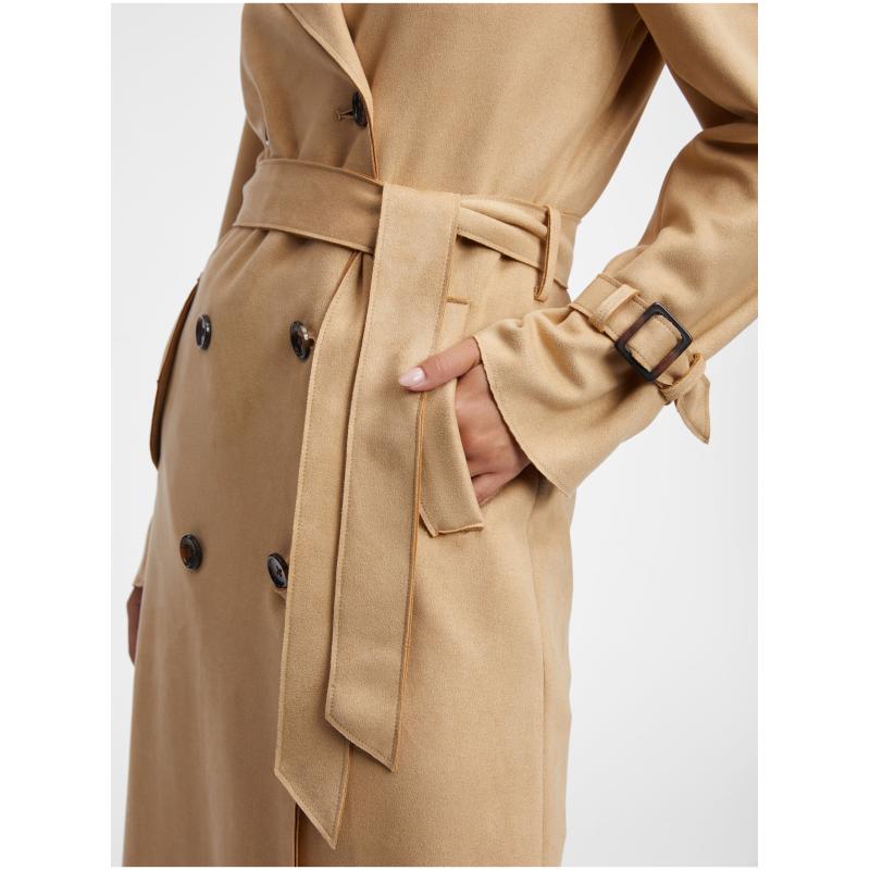 Dámsky béžový trenčkot v semišovej úprave