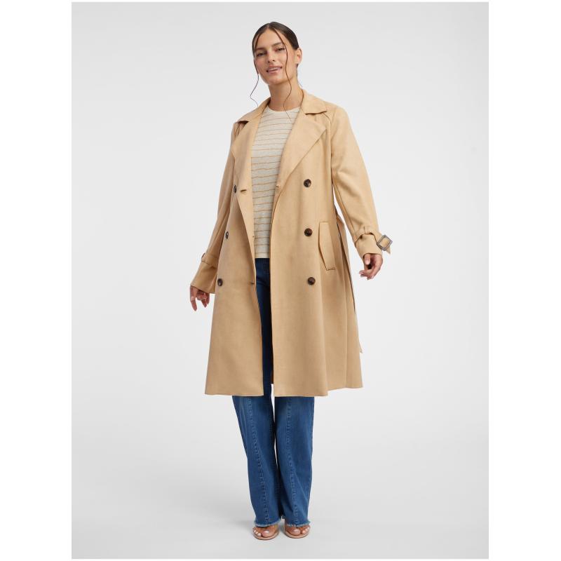 Dámsky béžový trenčkot v semišovej úprave