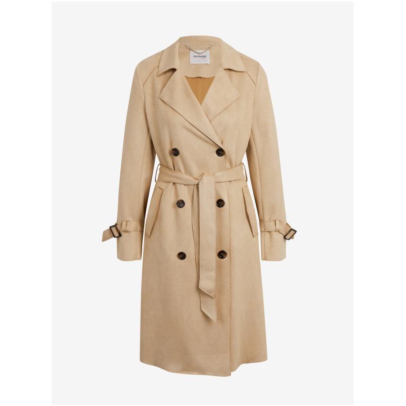 Dámsky béžový trenčkot v semišovej úprave