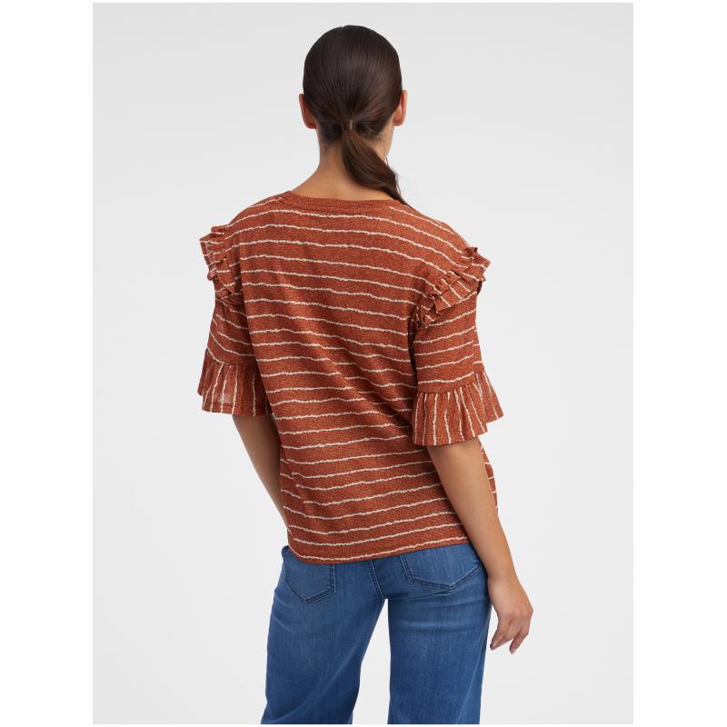 Hnědé dámské pruhované tričko